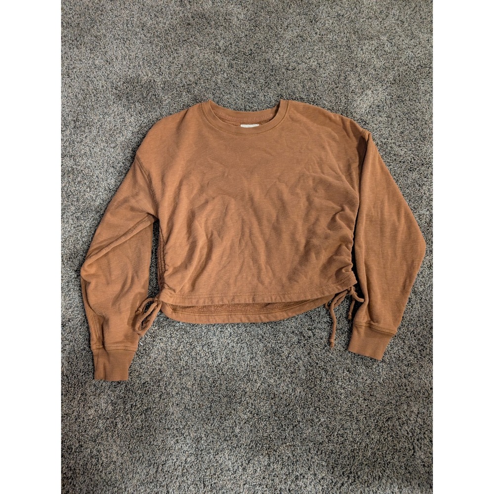 American Eagle Outfitters Brown Cropped Sweatshirt Drawstring Side Women Small